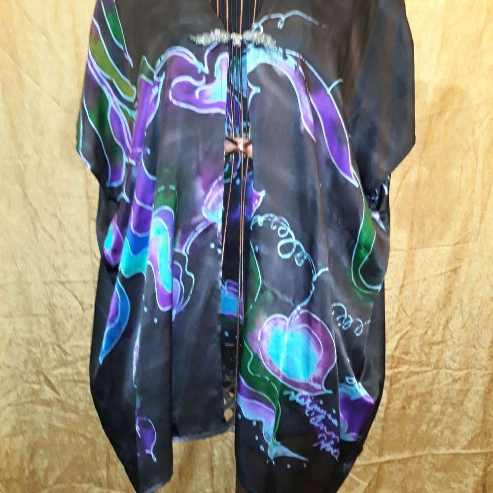 Hand Painted Silk Satin Jacket (Charmeuse Silk) by